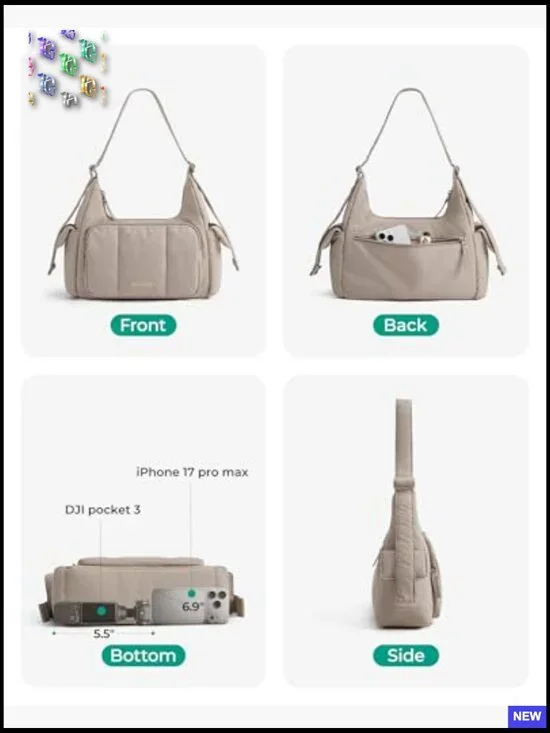 Puffer Crossbody Bag Lightweight Travel Purse Adjustable Strap Zippered Pockets - Picture 4 of 7